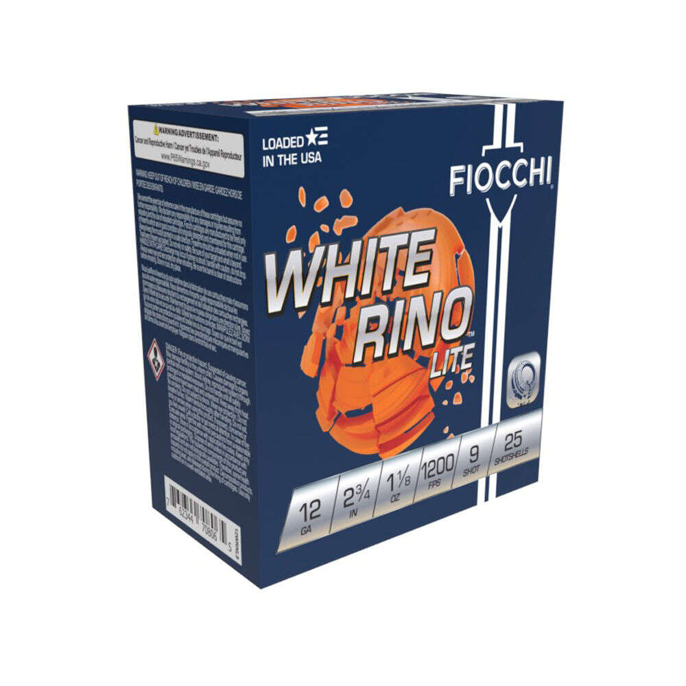 Ammunition Fiocchi Ammunition Ready Series 12Gauge2.75" FIOCCHI 12GA 2 3/4" 1 1/8oz #9 WHITE RINO  LITE 1200fps 25RD • Model: Ready Series